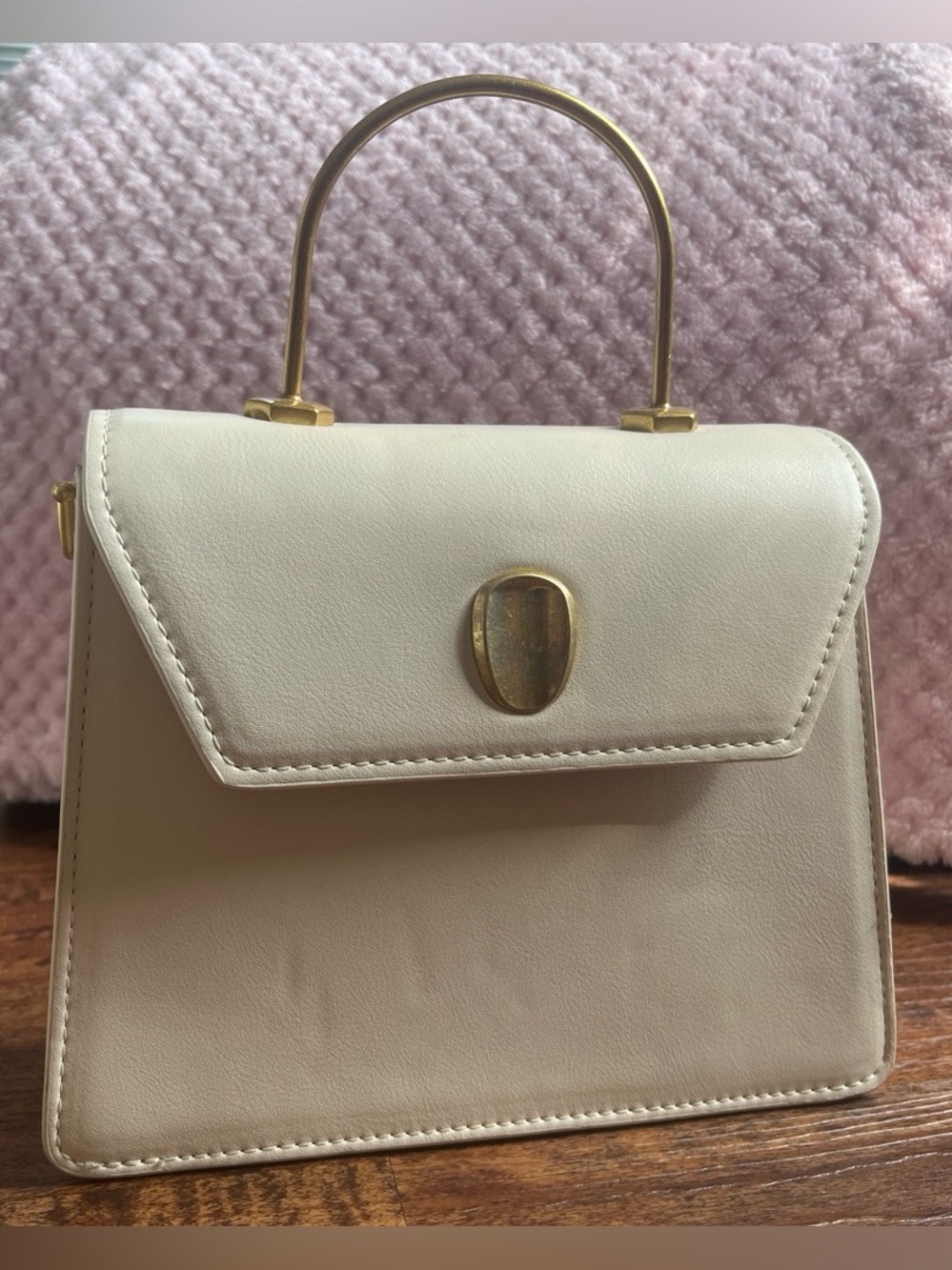 Cream Top-Handle Women’s Satchel Bag With Gold Hardware